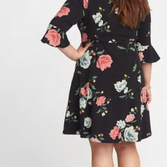Jersey Plus-Size Fit & Flare Flute-Sleeve Dress - Picture 3 of 5